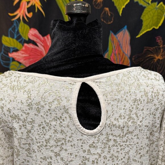 Tunic Shirt with Side Ruching/Back Keyhole, Abstract Sparkles, Heathered Oatmeal - Picture 9 of 15